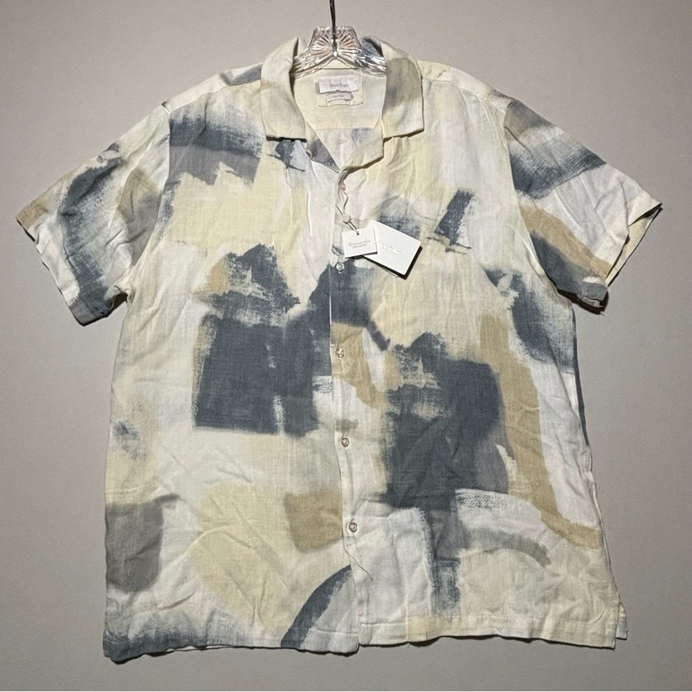 Porter & Ash Linen Blend Abstract Camp Shirt XL NWT